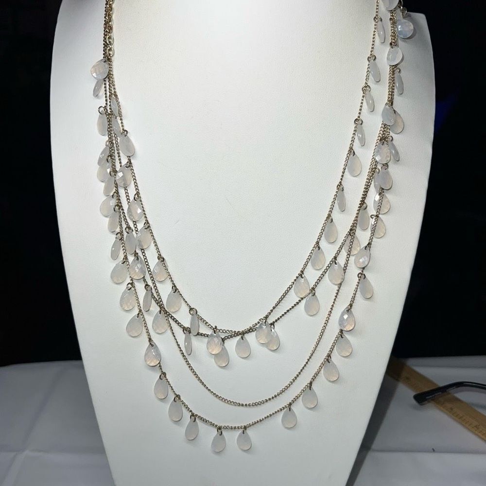 Multilayer Opaque Cream Drop Statement Bib Neckla… - image 2